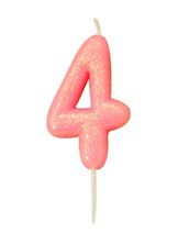 Picture of AGE 4 PINK GLITTER NUMERAL MOULDED PICK CANDLE 7CM
